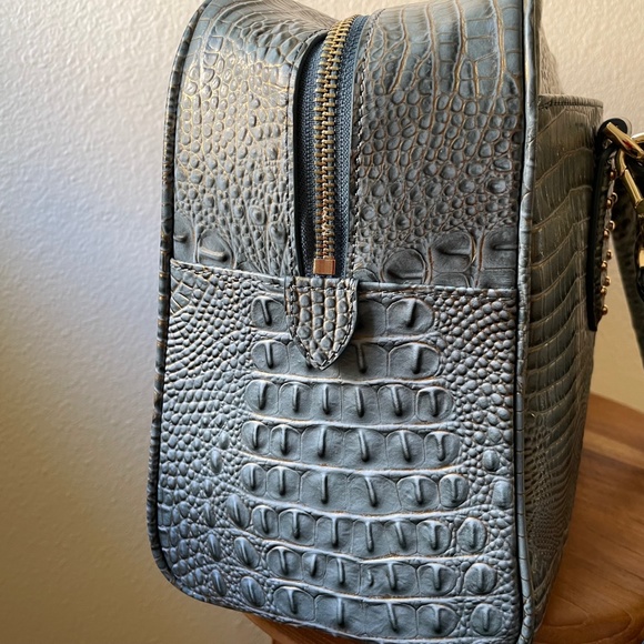Brahmin Blue Bag + Wallet Marissa Satchel & Ady Wallet Slate Blue & Gold Leather - Picture 11 of 16
